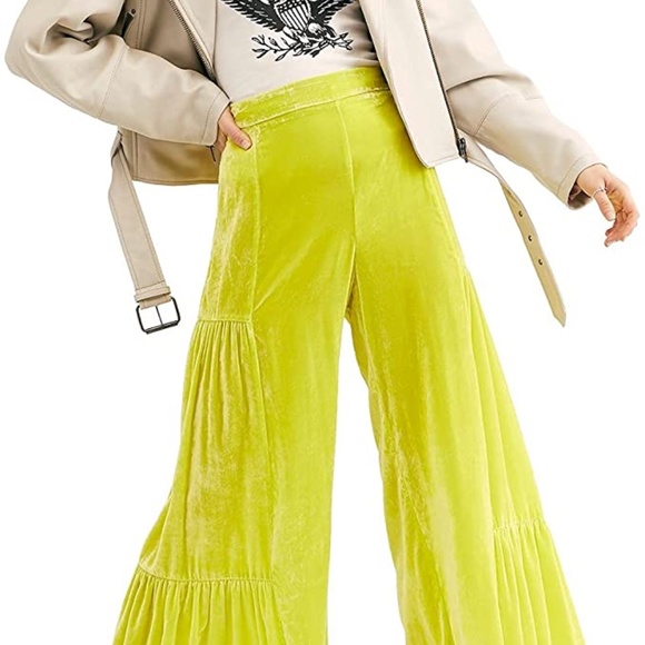 NEW Free People Women's Say La Vie Palazzo Wide Leg Pants YELLOW Size 4 NWT - Picture 2 of 6